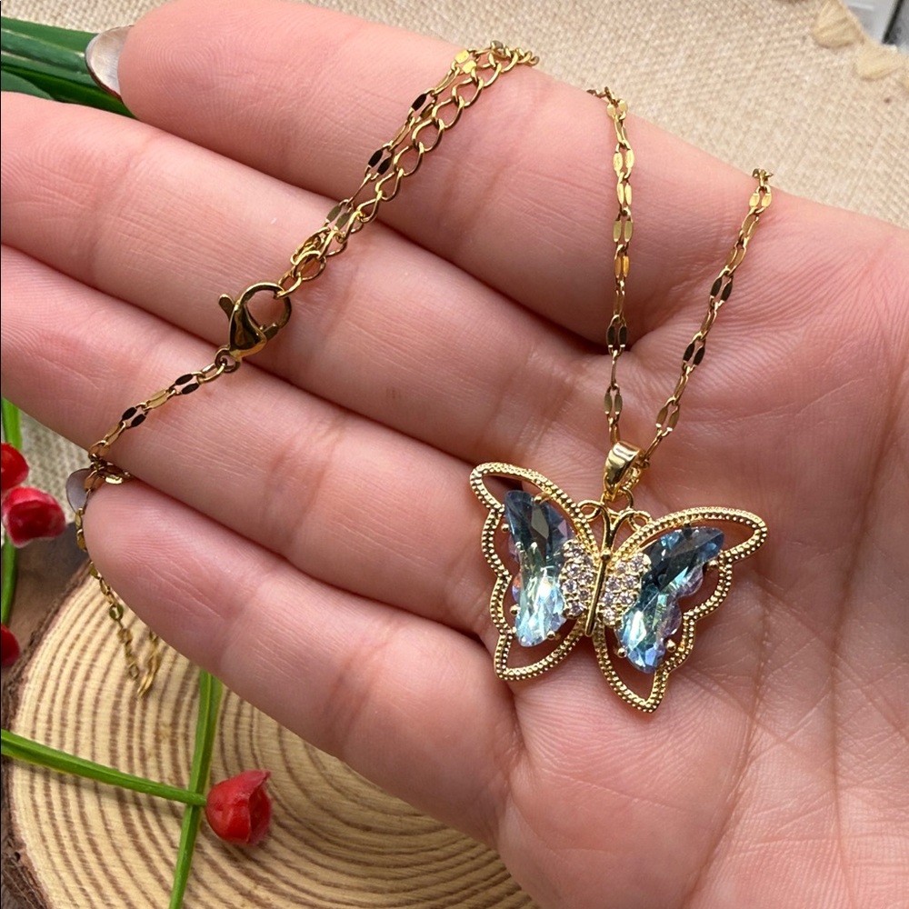 Gold Butterfly Pendant Necklace Steel